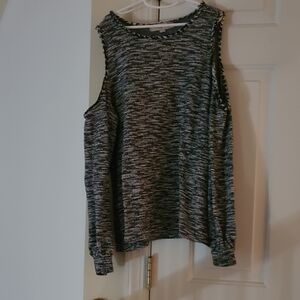 Women's Blue and White Cold Shoulder Top